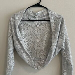 Tahari Silver Sequin Lace Top